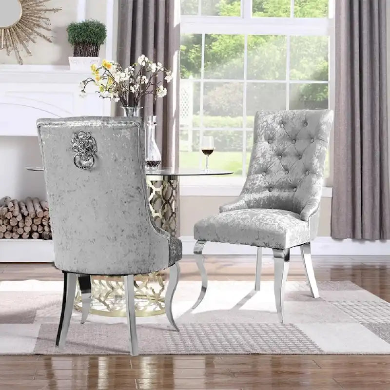 Chaise de salle à manger capitonnée en velours glacé avec dossier haut à oreilles