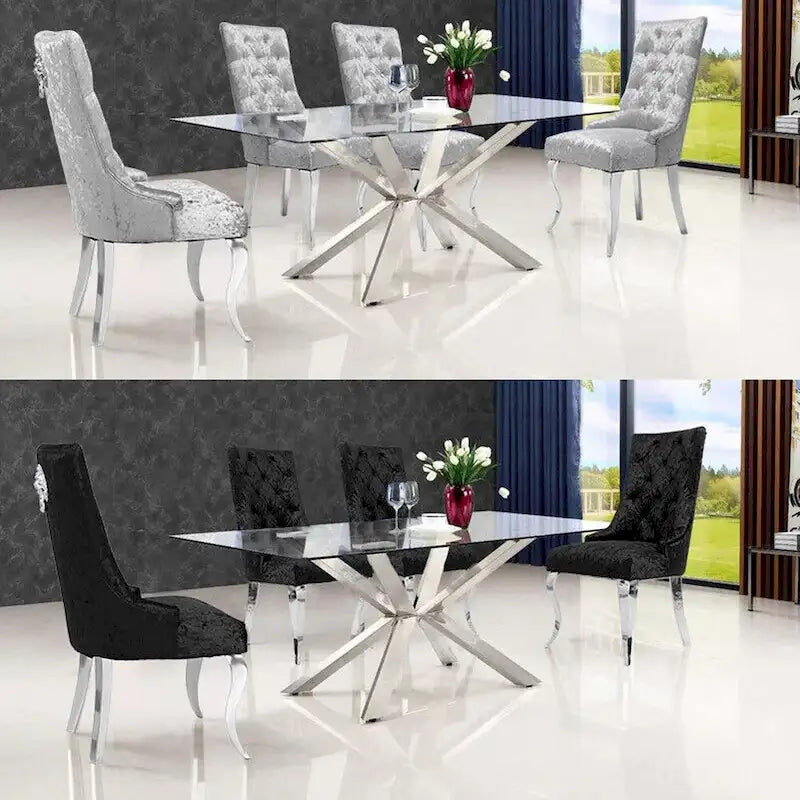 Chaise de salle à manger capitonnée en velours glacé avec dossier haut à oreilles