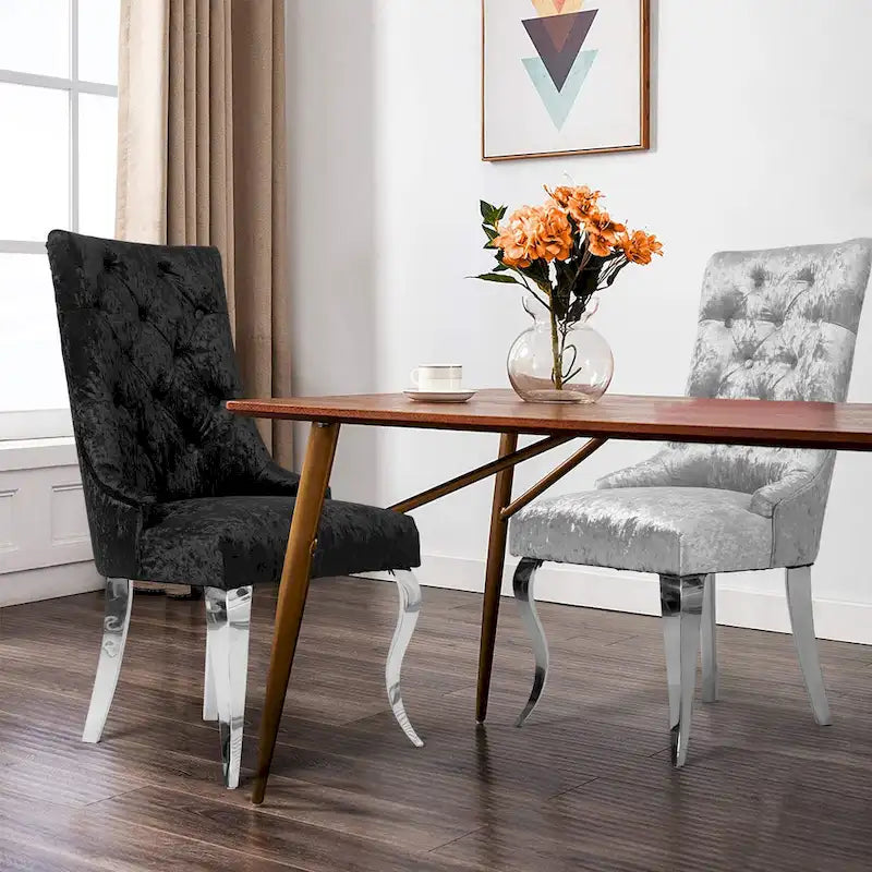 Chaise de salle à manger capitonnée en velours glacé avec dossier haut à oreilles