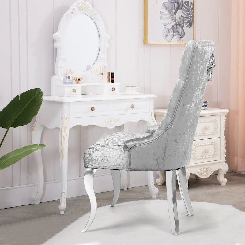 Chaise de salle à manger capitonnée en velours glacé avec dossier haut à oreilles