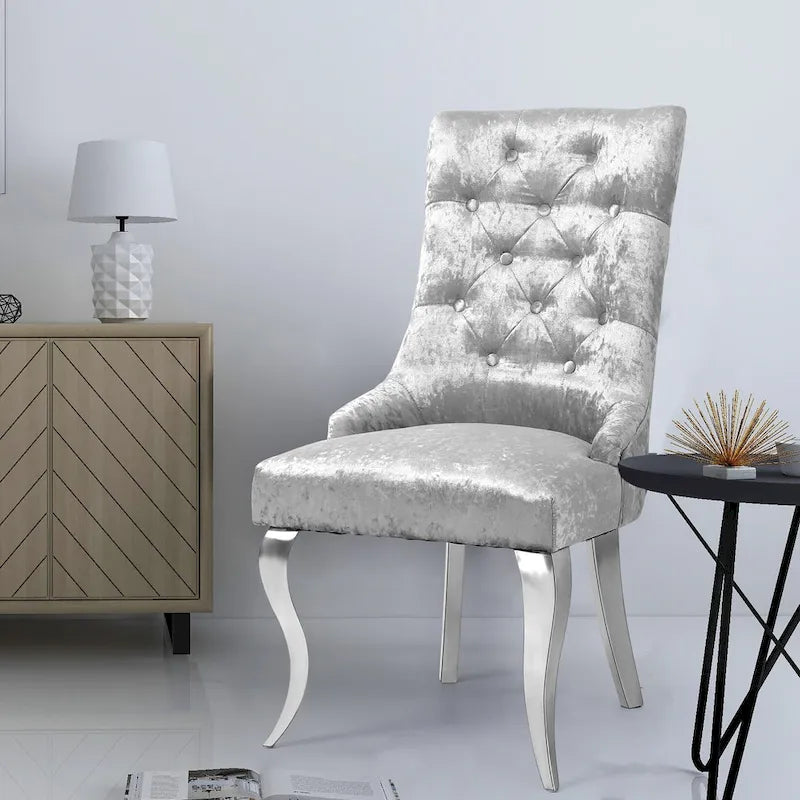 Chaise de salle à manger capitonnée en velours glacé avec dossier haut à oreilles