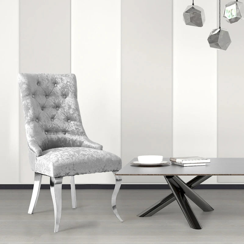 Chaise de salle à manger capitonnée en velours glacé avec dossier haut à oreilles