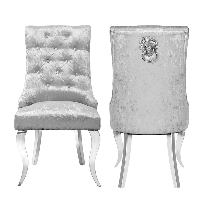 Chaise de salle à manger capitonnée en velours glacé avec dossier haut à oreilles