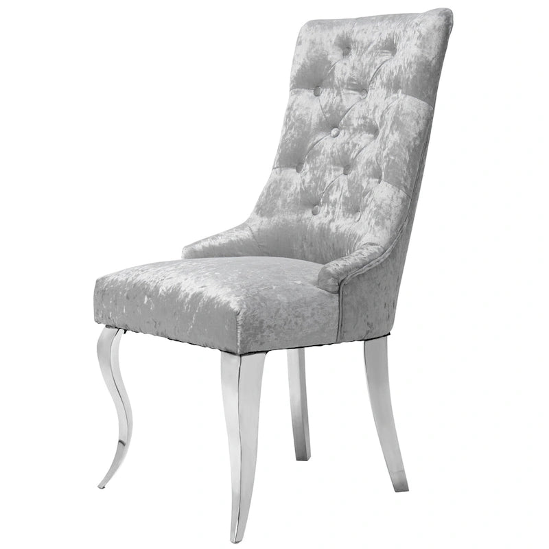 Chaise de salle à manger capitonnée en velours glacé avec dossier haut à oreilles