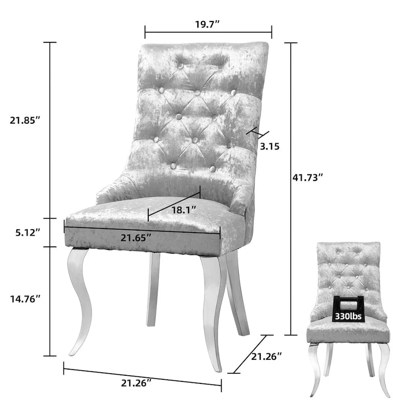 Chaise de salle à manger capitonnée en velours glacé avec dossier haut à oreilles