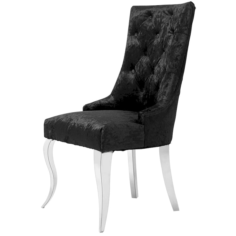 Chaise de salle à manger capitonnée en velours glacé avec dossier haut à oreilles