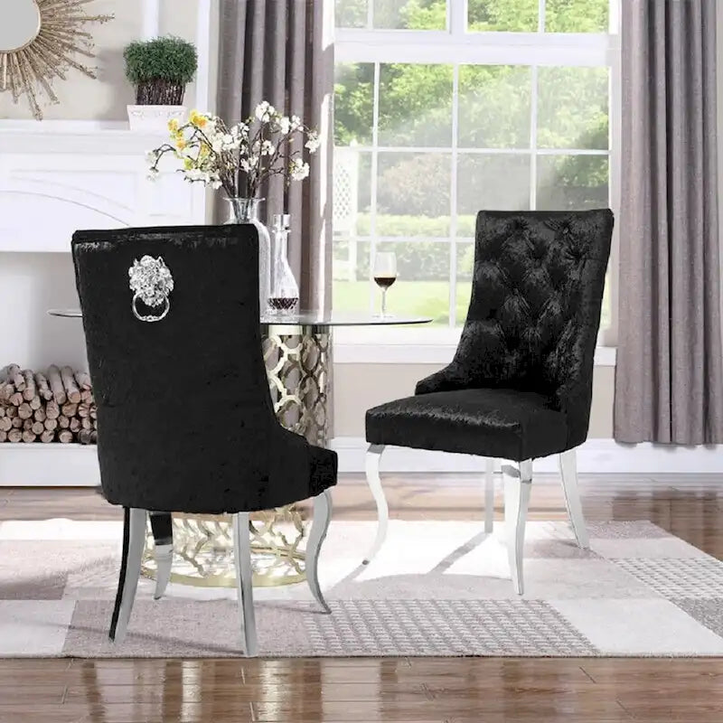 Chaise de salle à manger capitonnée en velours glacé avec dossier haut à oreilles