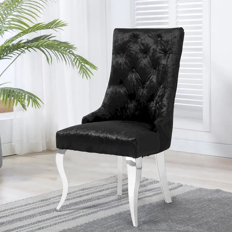 Chaise de salle à manger capitonnée en velours glacé avec dossier haut à oreilles