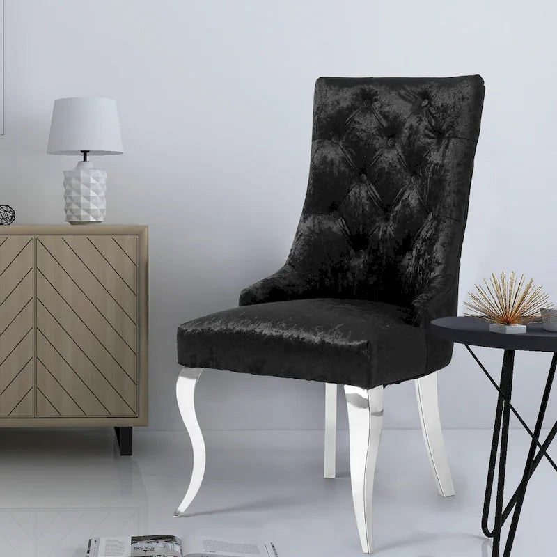 Chaise de salle à manger capitonnée en velours glacé avec dossier haut à oreilles