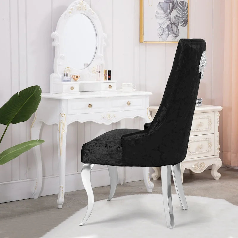 Chaise de salle à manger capitonnée en velours glacé avec dossier haut à oreilles