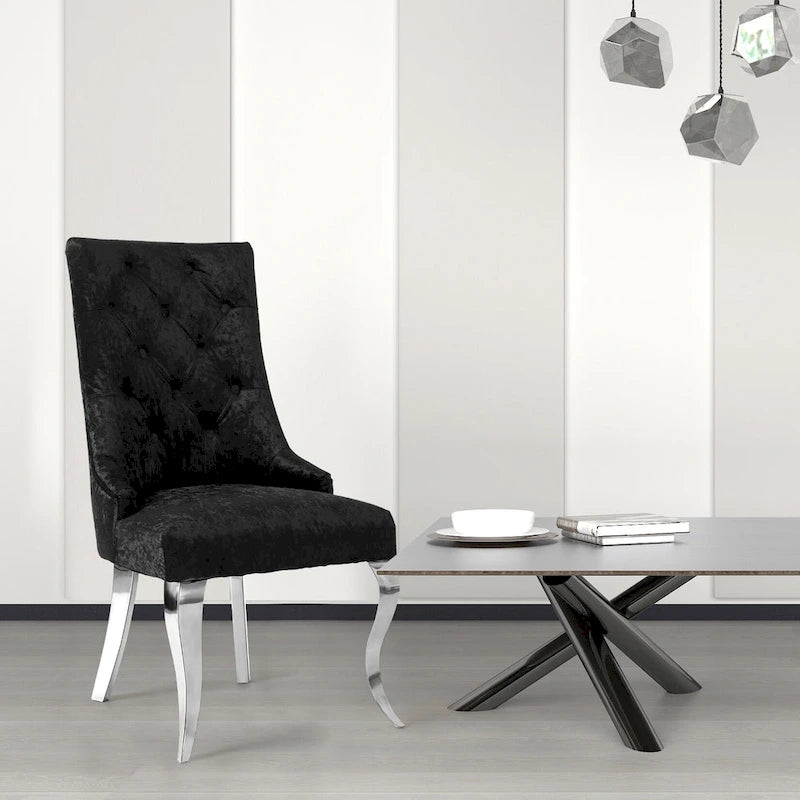 Chaise de salle à manger capitonnée en velours glacé avec dossier haut à oreilles