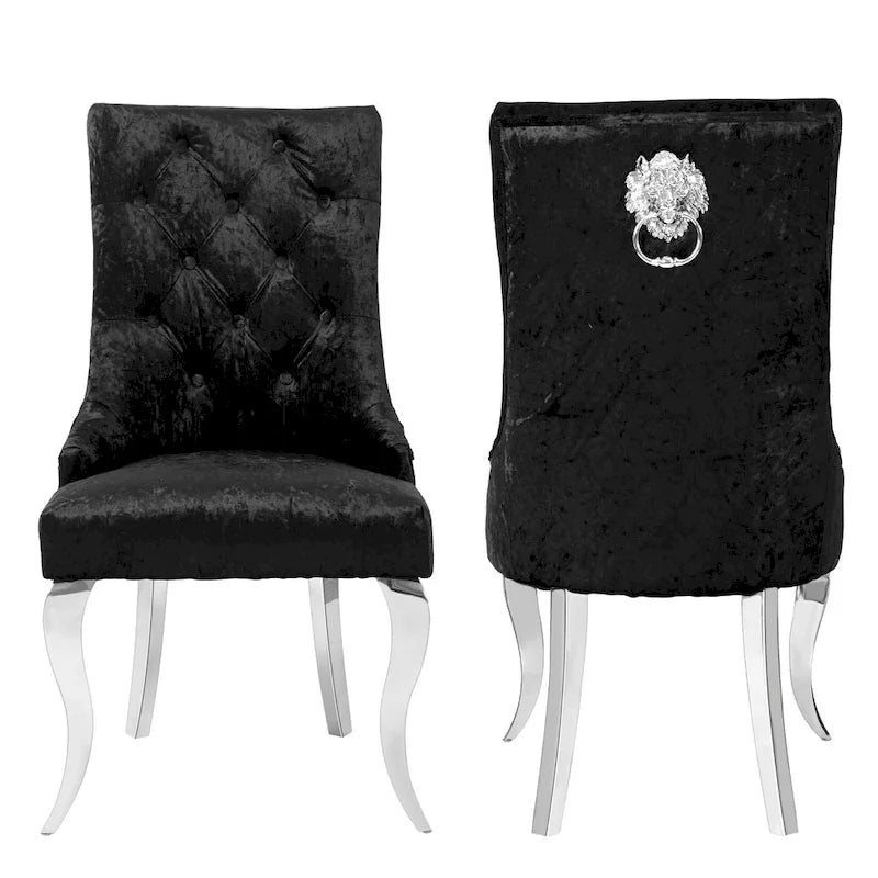 Chaise de salle à manger capitonnée en velours glacé avec dossier haut à oreilles