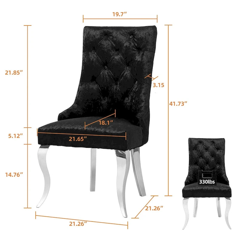 Chaise de salle à manger capitonnée en velours glacé avec dossier haut à oreilles