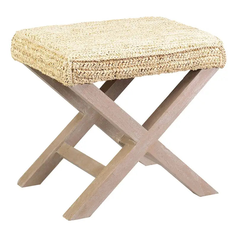 Pouf artisanal en raphia naturel et bois de East at Main