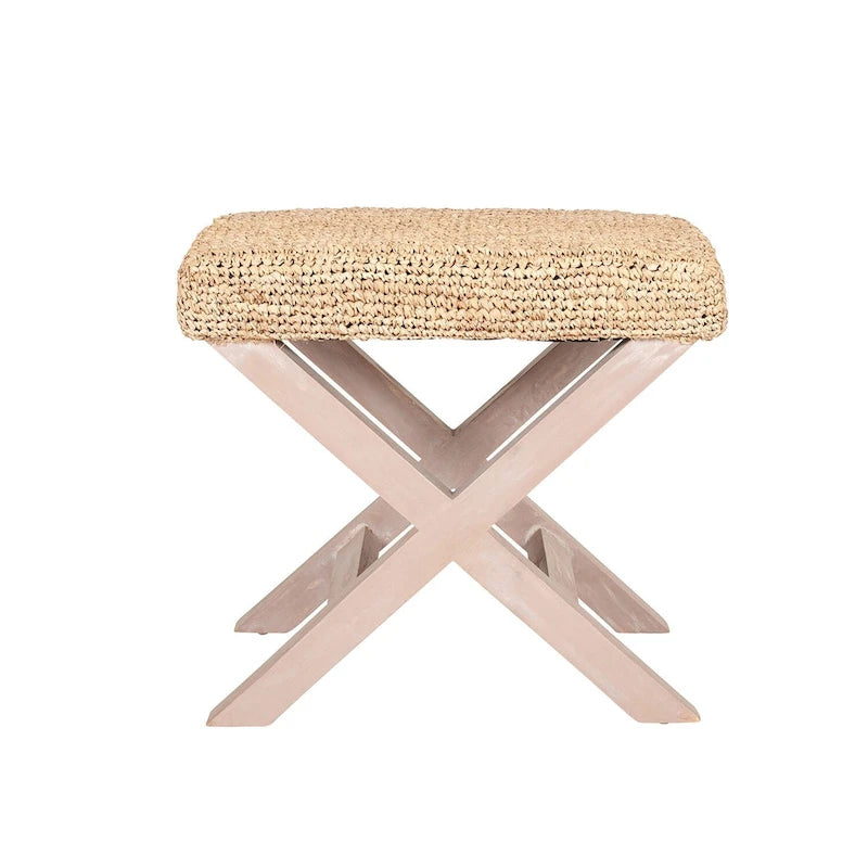 Pouf artisanal en raphia naturel et bois de East at Main