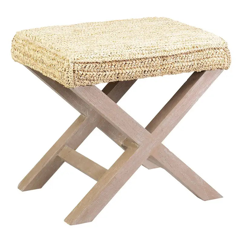 Pouf artisanal en raphia naturel et bois de East at Main