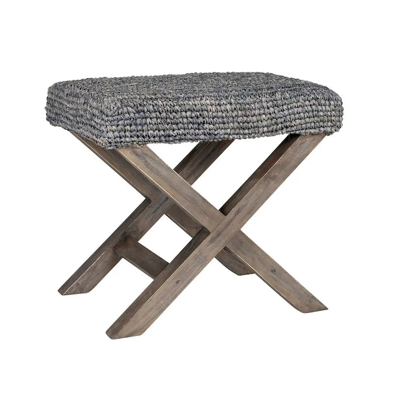 Pouf artisanal en raphia naturel et bois de East at Main