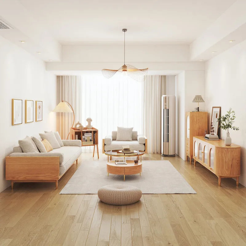 JASIWAY Canapé moderne 3 places en tissu rembourré coton lin, Beige