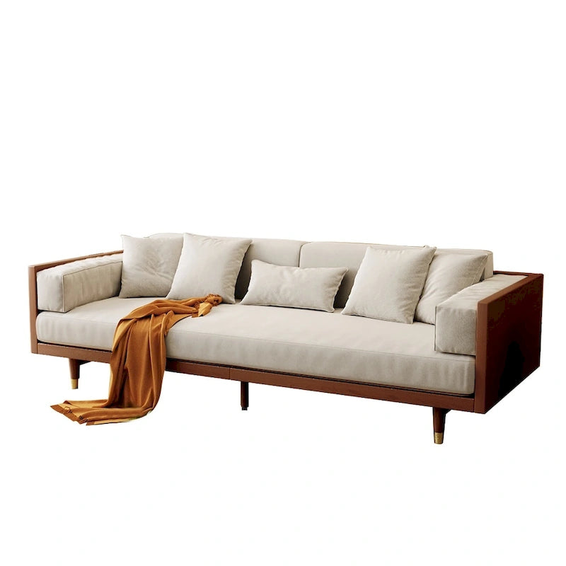 JASIWAY Canapé moderne 3 places en tissu rembourré coton lin, Beige