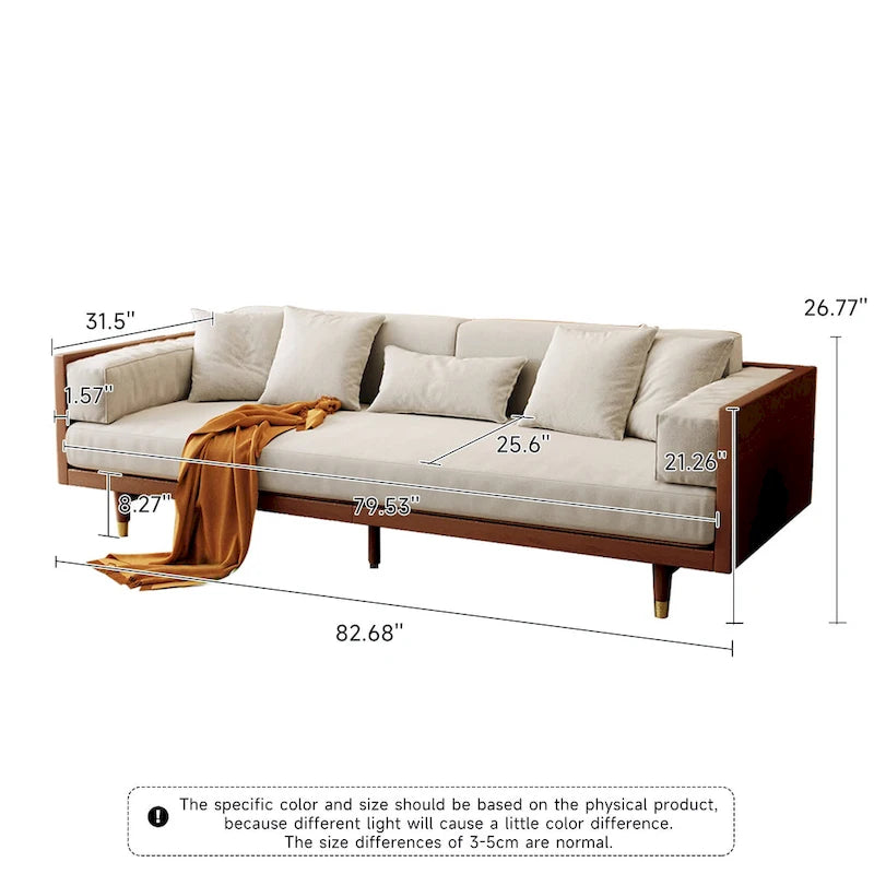 JASIWAY Canapé moderne 3 places en tissu rembourré coton lin, Beige