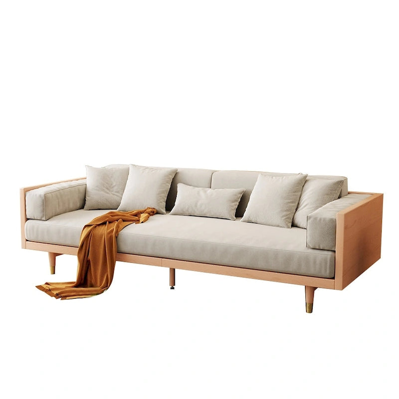 JASIWAY Canapé moderne 3 places en tissu rembourré coton lin, Beige