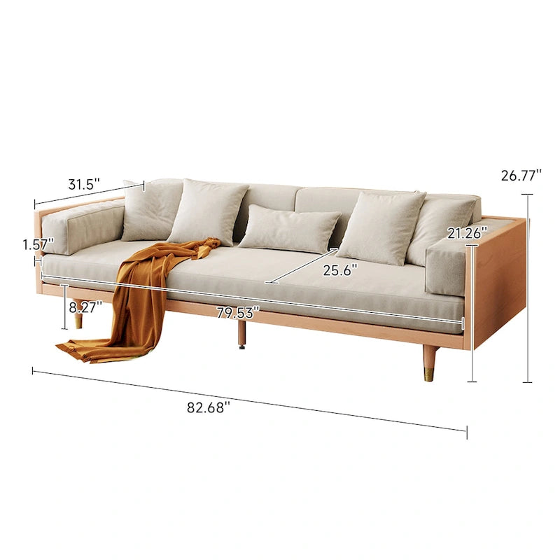 JASIWAY Canapé moderne 3 places en tissu rembourré coton lin, Beige