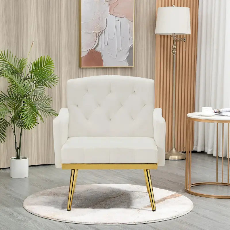 Fauteuil d'appoint en velours, fauteuil rembourré capitonné confortable, pieds dorés - 28,7 l