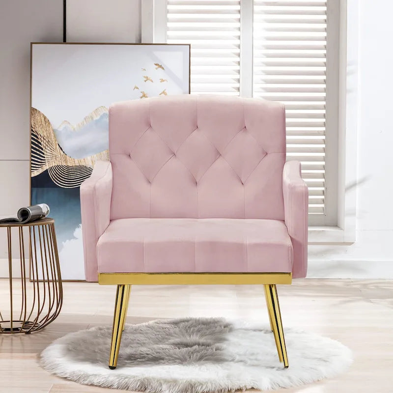 Fauteuil d'appoint en velours, fauteuil rembourré capitonné confortable, pieds dorés - 28,7 l