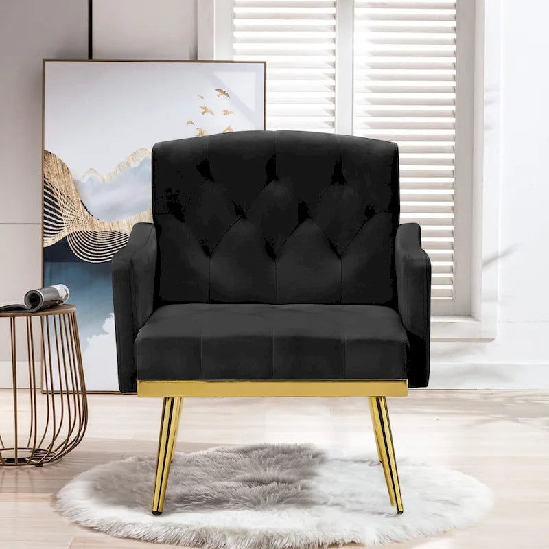 Fauteuil d'appoint en velours, fauteuil rembourré capitonné confortable, pieds dorés - 28,7 l