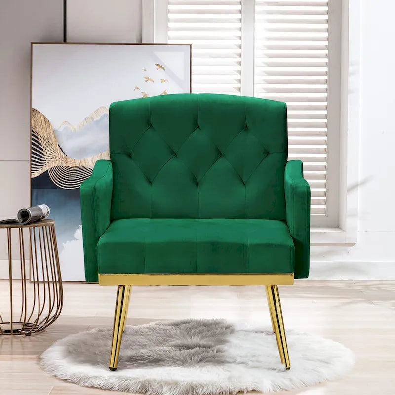 Fauteuil d'appoint en velours, fauteuil rembourré capitonné confortable, pieds dorés - 28,7 l