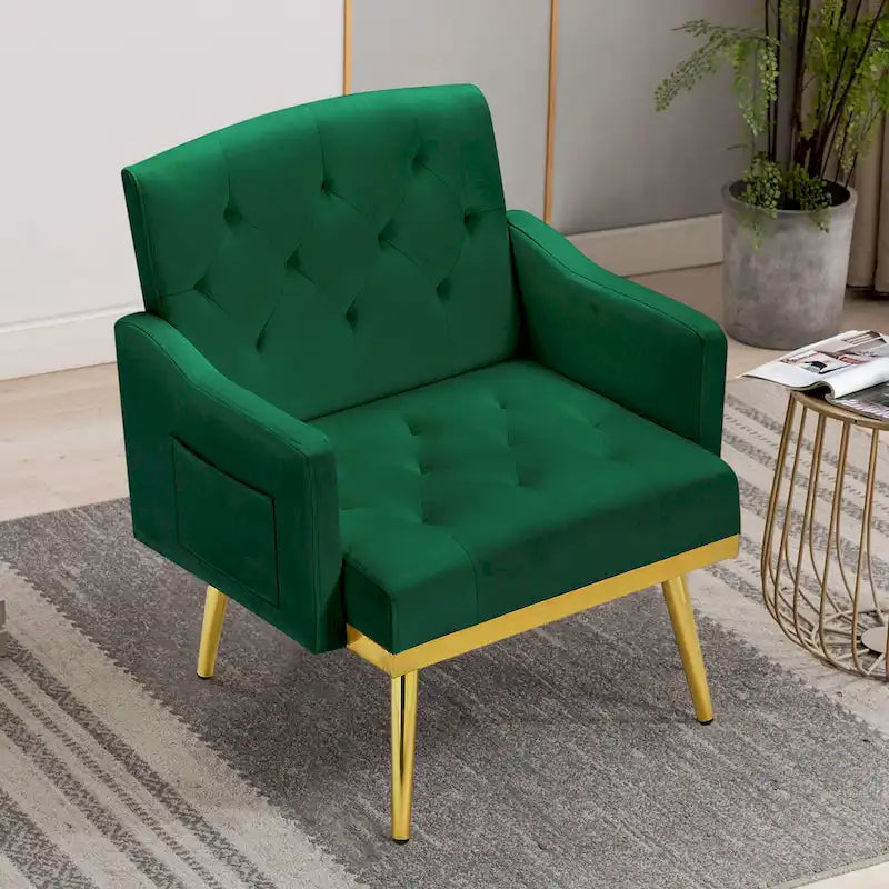 Fauteuil d'appoint en velours, fauteuil rembourré capitonné confortable, pieds dorés - 28,7 l