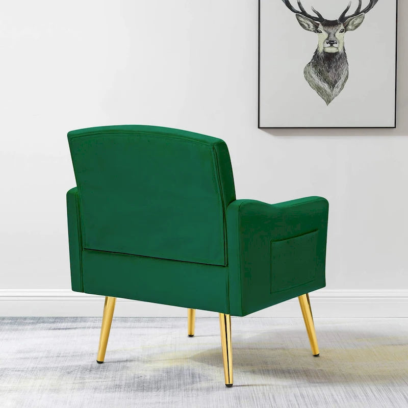 Fauteuil d'appoint en velours, fauteuil rembourré capitonné confortable, pieds dorés - 28,7 l