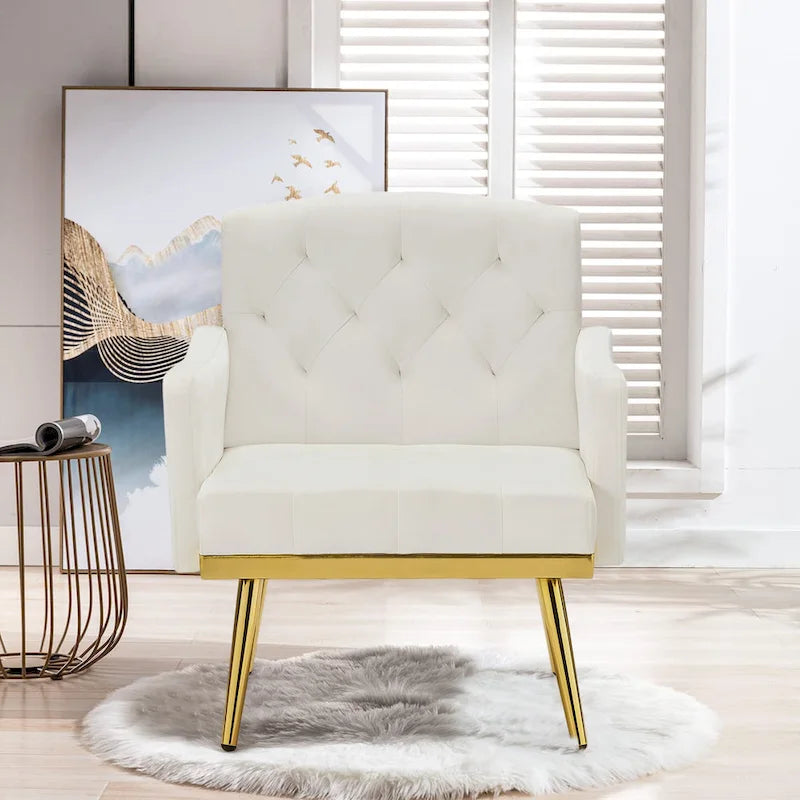 Fauteuil d'appoint en velours, fauteuil rembourré capitonné confortable, pieds dorés - 28,7 l