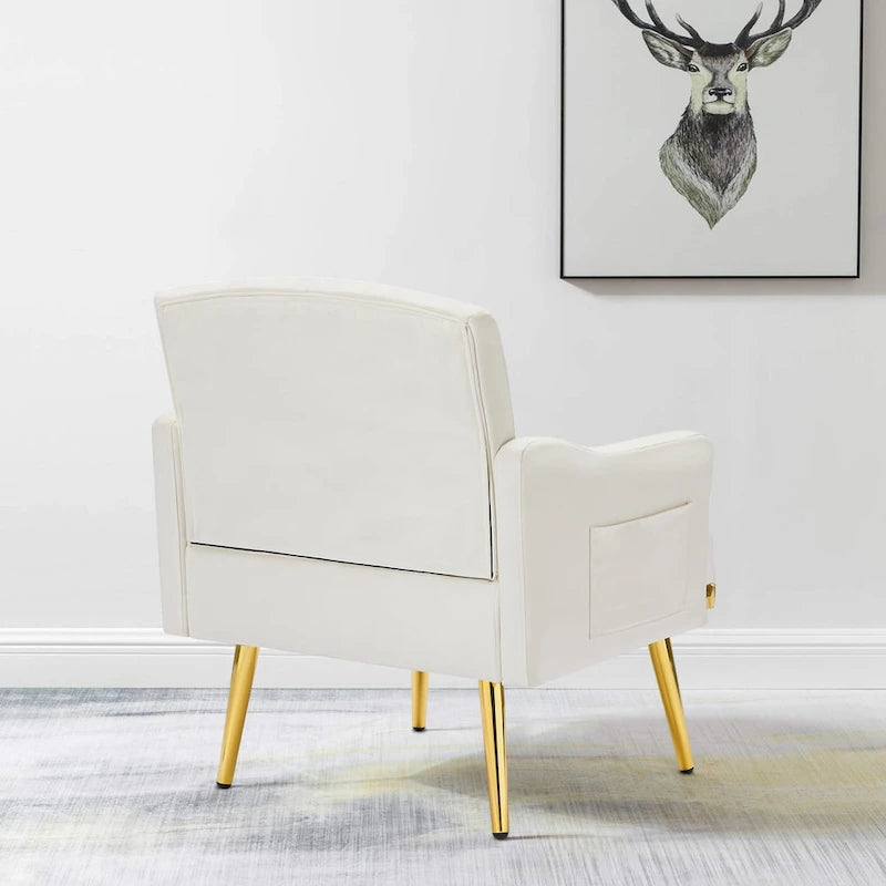 Fauteuil d'appoint en velours, fauteuil rembourré capitonné confortable, pieds dorés - 28,7 l