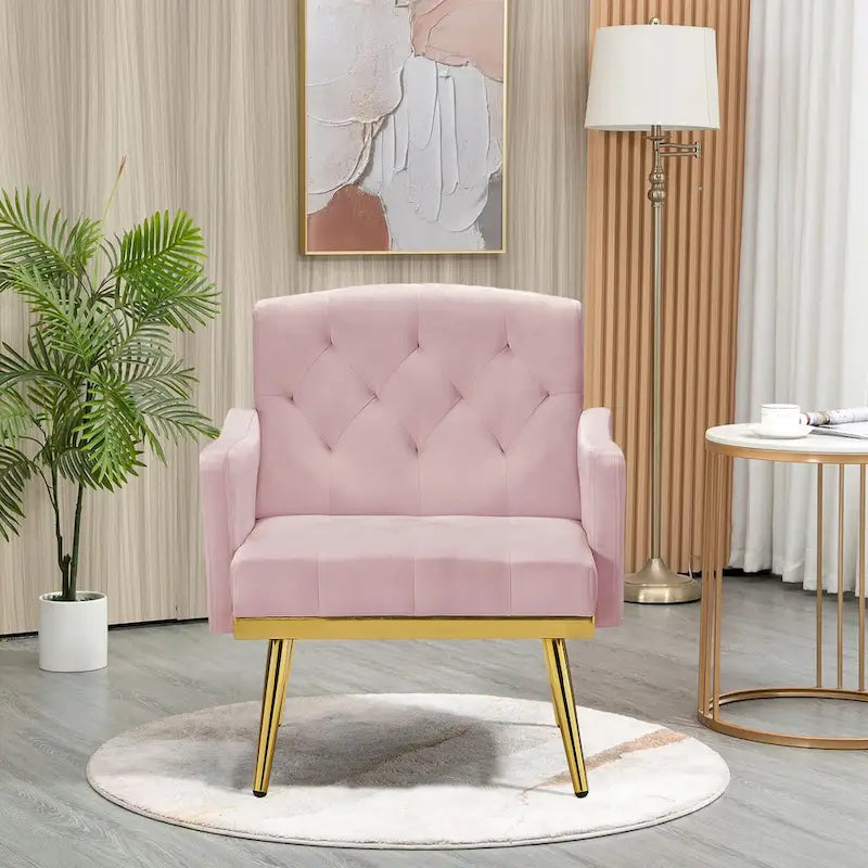 Fauteuil d'appoint en velours, fauteuil rembourré capitonné confortable, pieds dorés - 28,7 l