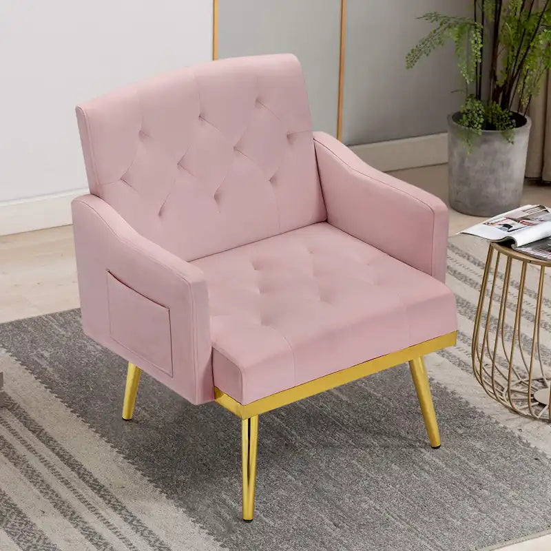Fauteuil d'appoint en velours, fauteuil rembourré capitonné confortable, pieds dorés - 28,7 l
