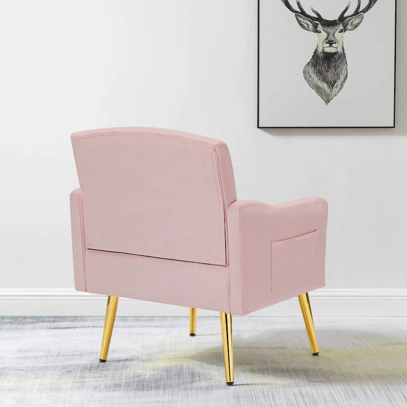 Fauteuil d'appoint en velours, fauteuil rembourré capitonné confortable, pieds dorés - 28,7 l