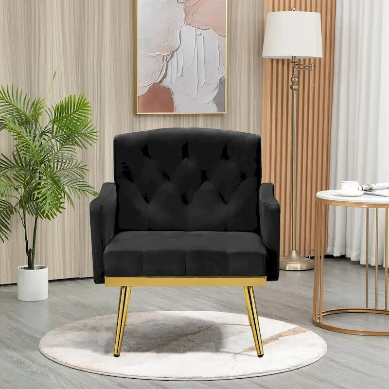 Fauteuil d'appoint en velours, fauteuil rembourré capitonné confortable, pieds dorés - 28,7 l