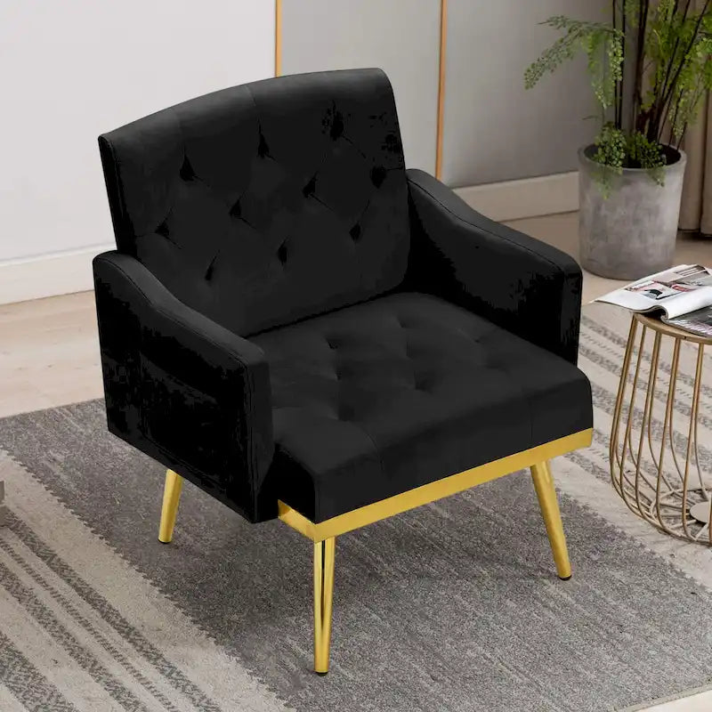 Fauteuil d'appoint en velours, fauteuil rembourré capitonné confortable, pieds dorés - 28,7 l