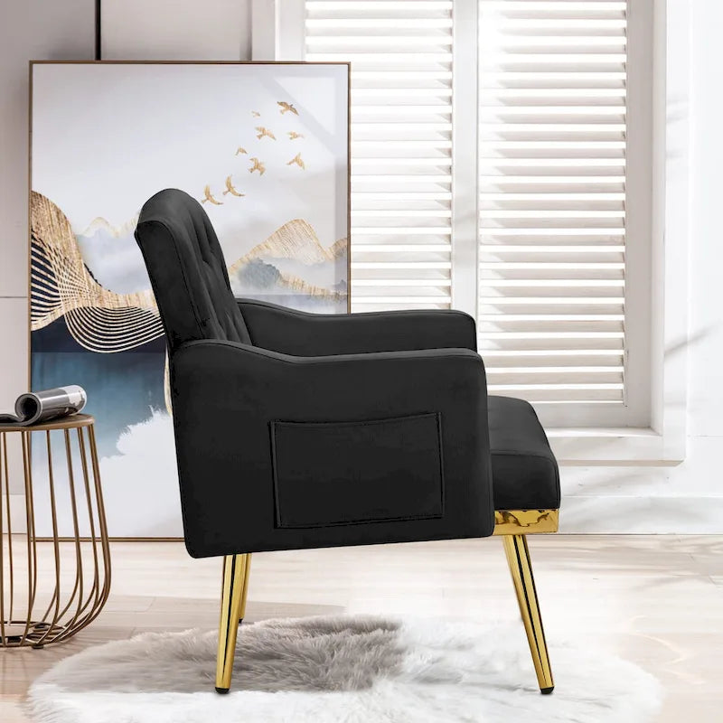 Fauteuil d'appoint en velours, fauteuil rembourré capitonné confortable, pieds dorés - 28,7 l