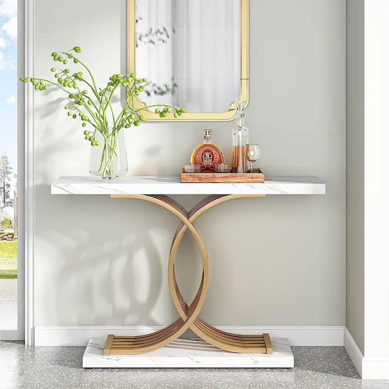 Console, Table d'entrée avec pieds géométriques, Table de canapé - 30P x 100L x 80H cm