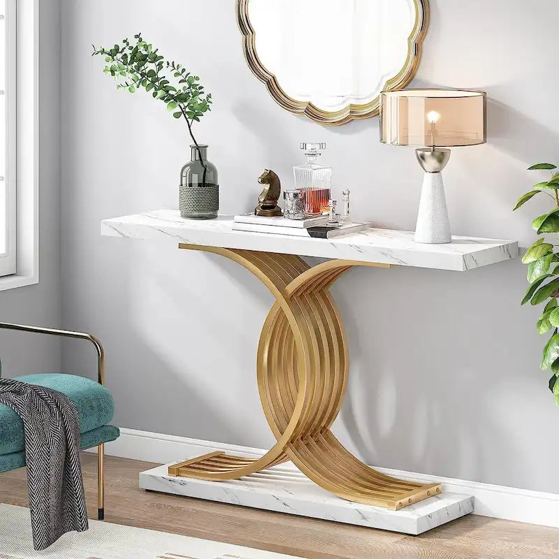 Console, Table d'entrée avec pieds géométriques, Table de canapé - 30P x 100L x 80H cm