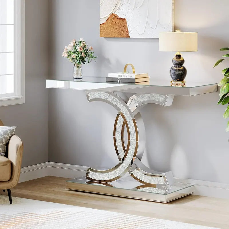 Console, Table d'entrée avec pieds géométriques, Table de canapé - 30P x 100L x 80H cm
