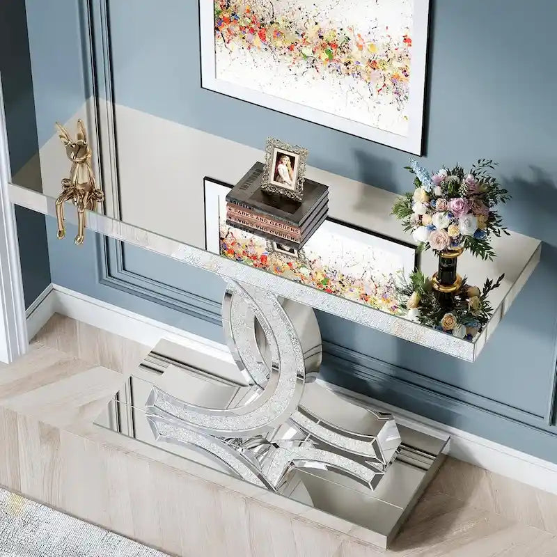 Console, Table d'entrée avec pieds géométriques, Table de canapé - 30P x 100L x 80H cm