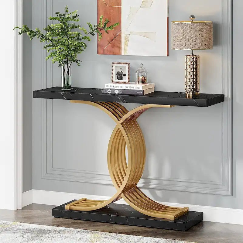 Console, Table d'entrée avec pieds géométriques, Table de canapé - 30P x 100L x 80H cm