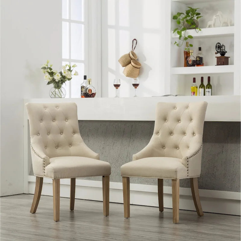 Chaises d'hôtesse Roundhill Furniture à oreilles, capitonnées, en bois massif avec clous décoratifs argentés (Lot de 2)