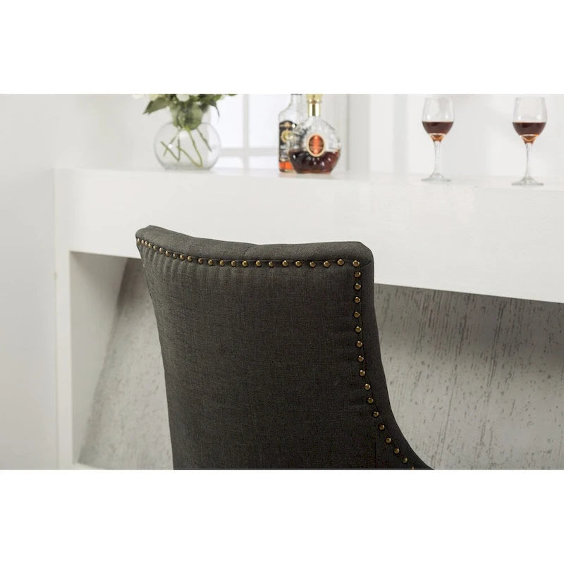 Chaises d'hôtesse Roundhill Furniture à oreilles, capitonnées, en bois massif avec clous décoratifs argentés (Lot de 2)