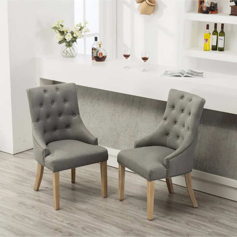 Chaises d'hôtesse Roundhill Furniture à oreilles, capitonnées, en bois massif avec clous décoratifs argentés (Lot de 2)