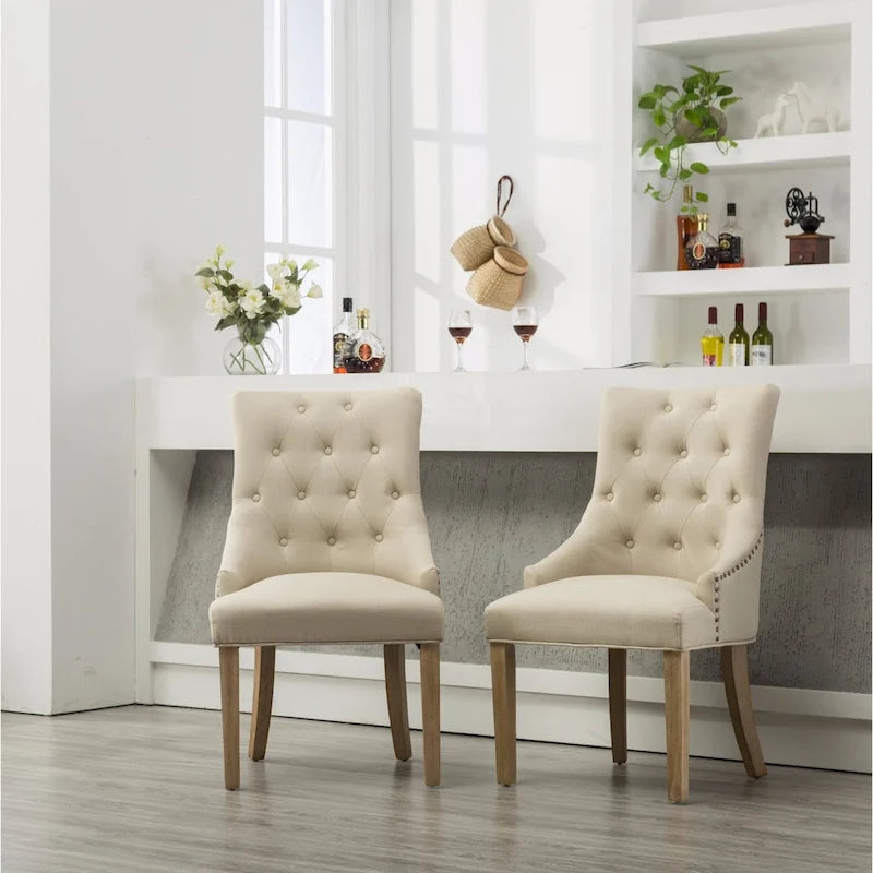 Chaises d'hôtesse Roundhill Furniture à oreilles, capitonnées, en bois massif avec clous décoratifs argentés (Lot de 2)