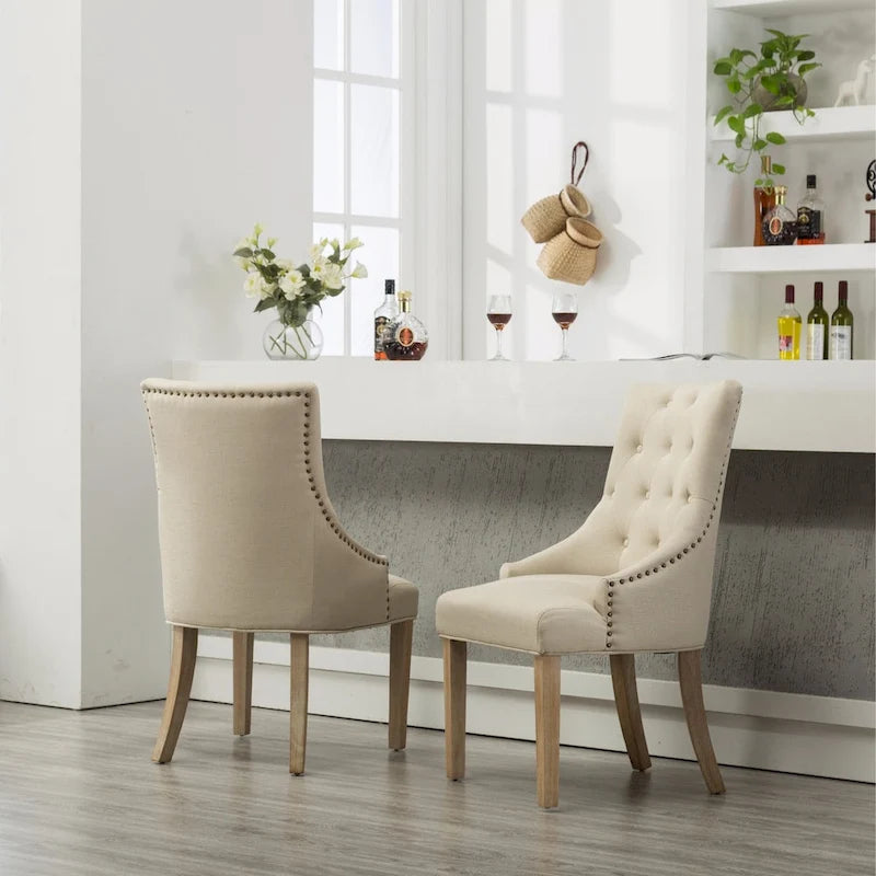 Chaises d'hôtesse Roundhill Furniture à oreilles, capitonnées, en bois massif avec clous décoratifs argentés (Lot de 2)